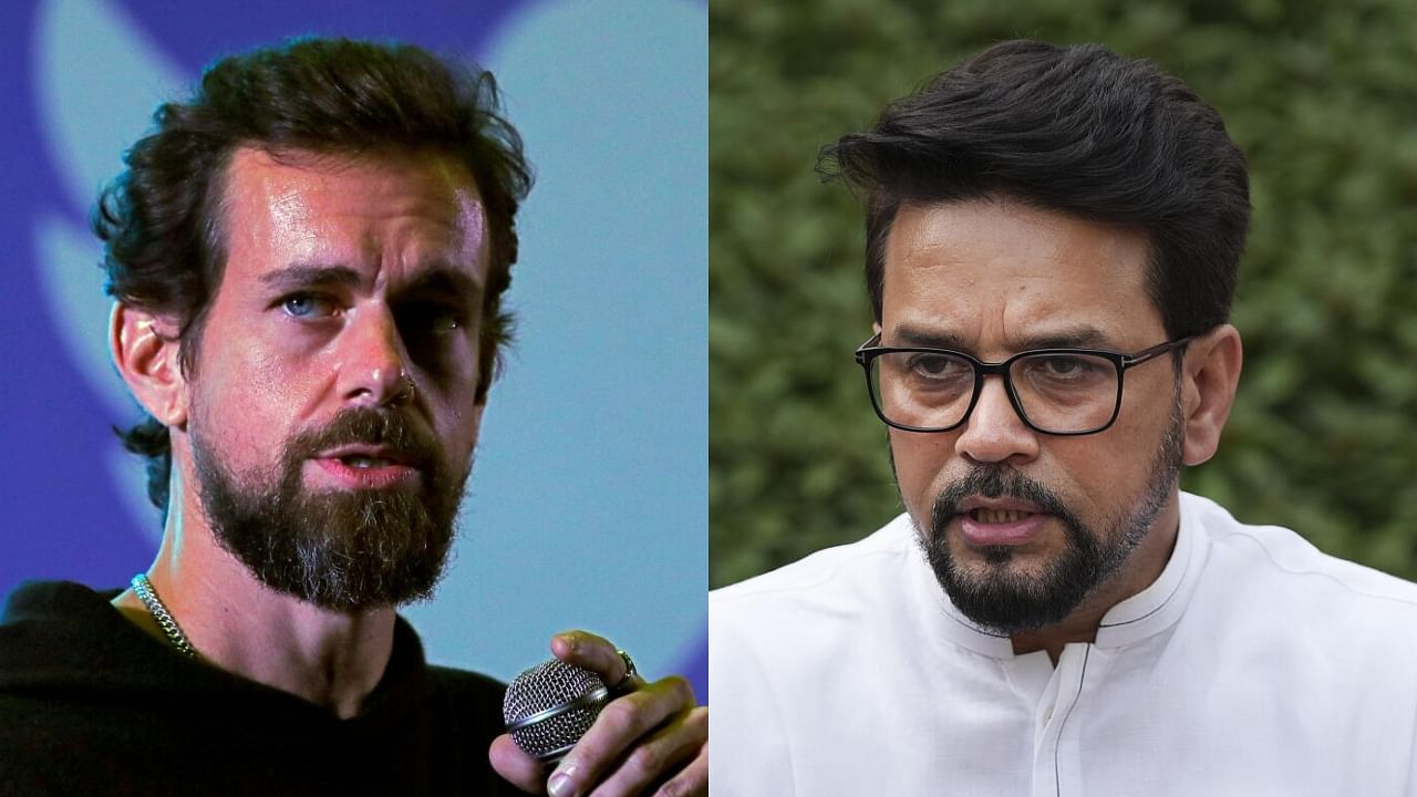 Jack Dorsey and Anurag Thakur. Credit: PTI Photo