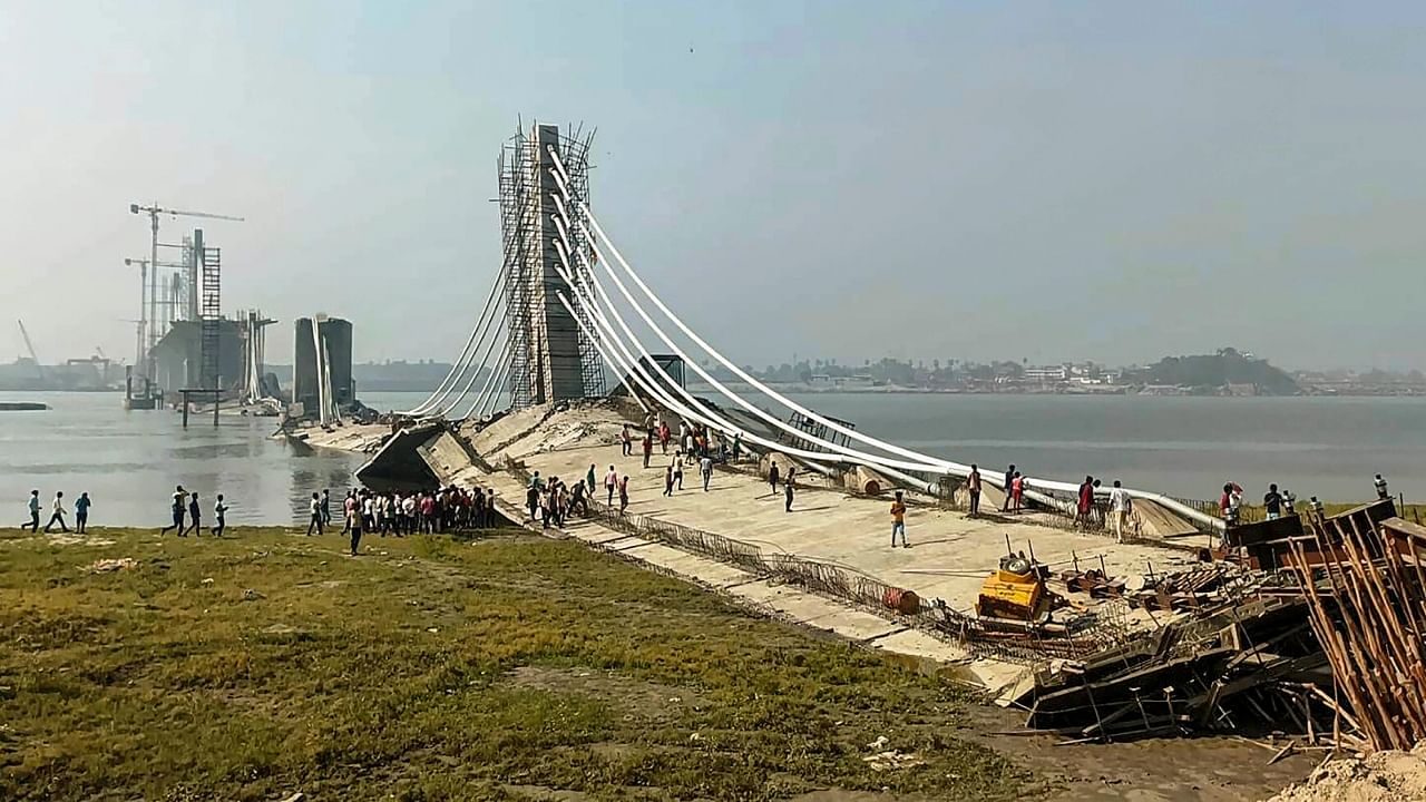 A view of an under-construction bridge that collapsed. Credit: PTI File Photo