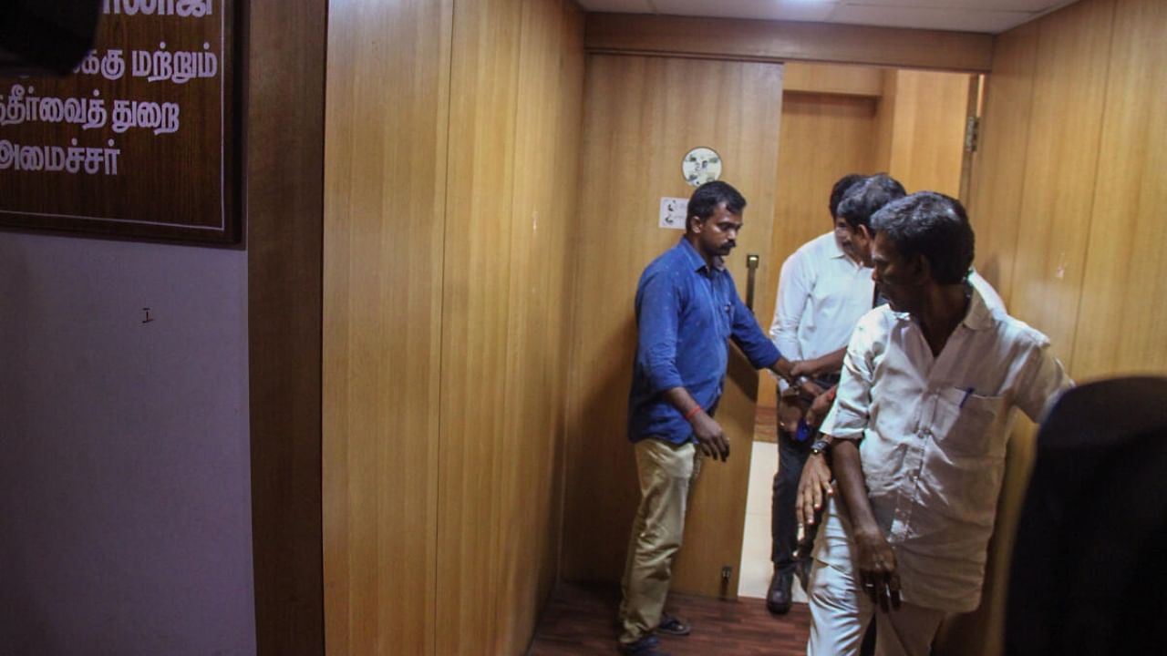 Enforcement Directorate (ED) raids the premises of Tamil Nadu Electricity Minister V Senthil Balaji’s office. Credit: PTI Photo