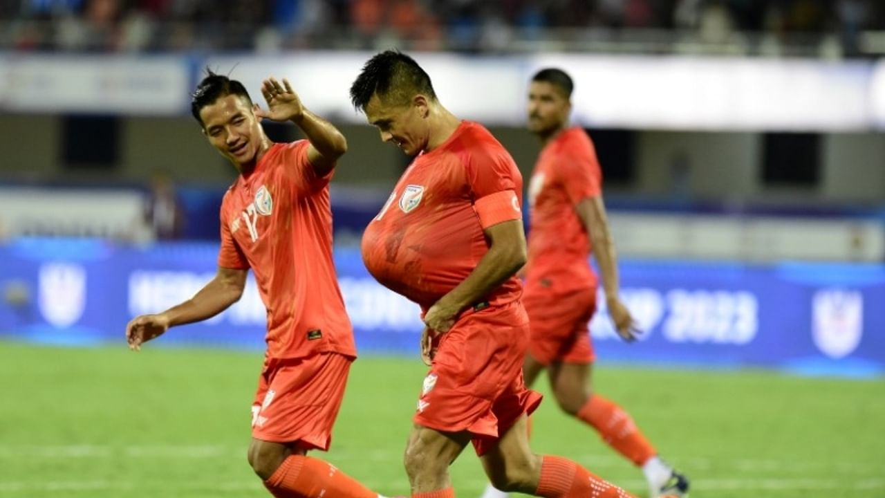 It took a brilliant strike from Sunil Chhetri late in the 80th minute to seal the game against little-known Vanuatu on Friday. Credit: IANS Photo