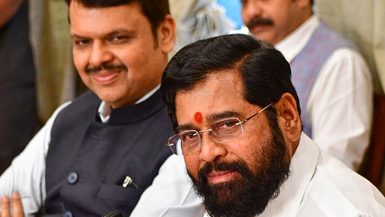 Maharashtra Chief Minister Eknath Shinde (R) and his deputy Devendra Fadnavis. Credit: PTI Photo