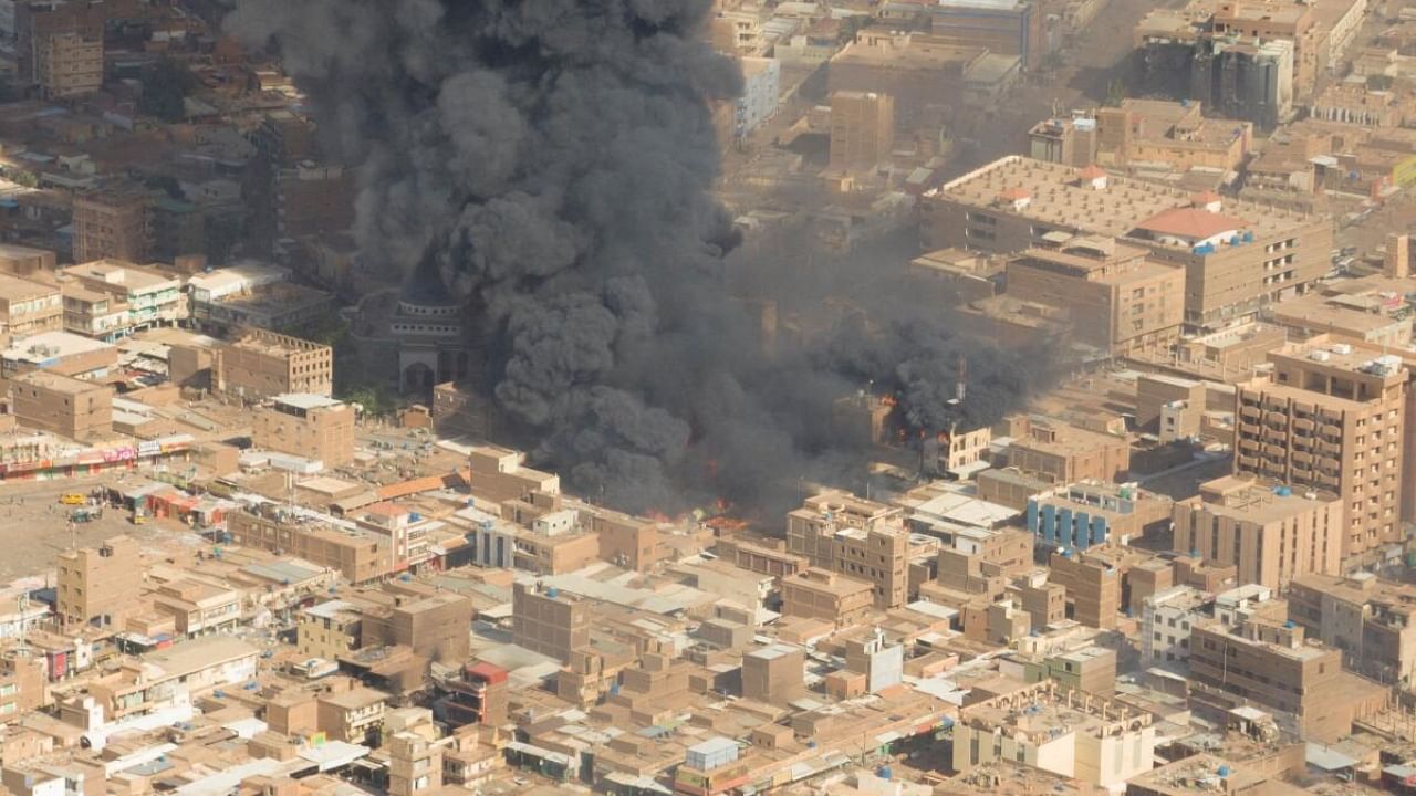Aerial view of smoke in Sudan amid fighting. Credit: Reuters File Photo