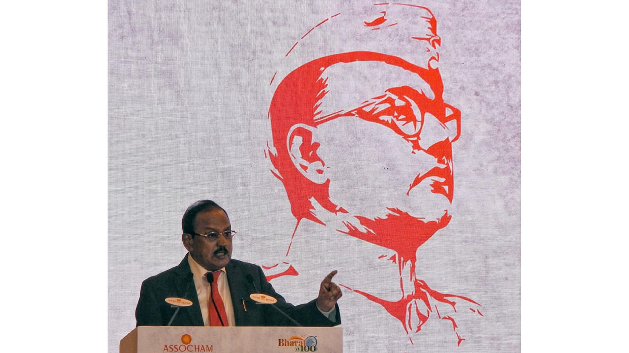 NSA Ajit Doval addresses at the Netaji Subhas Chandra Bose Memorial Lecture 2023 in Delhi. Credit: IANS Photo