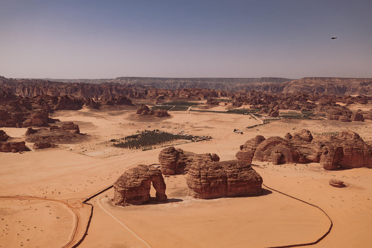 A helicopter ride over the city of AlUla gives you a bird’s eye view of some of the city’s magnificent sandstone formations — including the popular Elephant Rock. Photos courtesy of the Royal Commission of AlUla