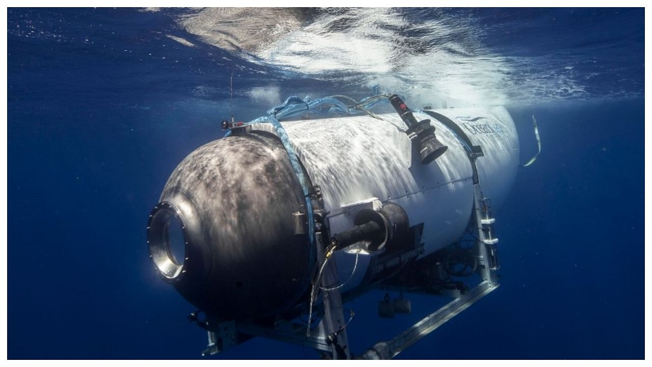 In order to visit the wreck, passengers climb inside Titan, a five-person submersible, which takes about two hours to descend to the Titanic. Credit: Twitter/@OceanGate