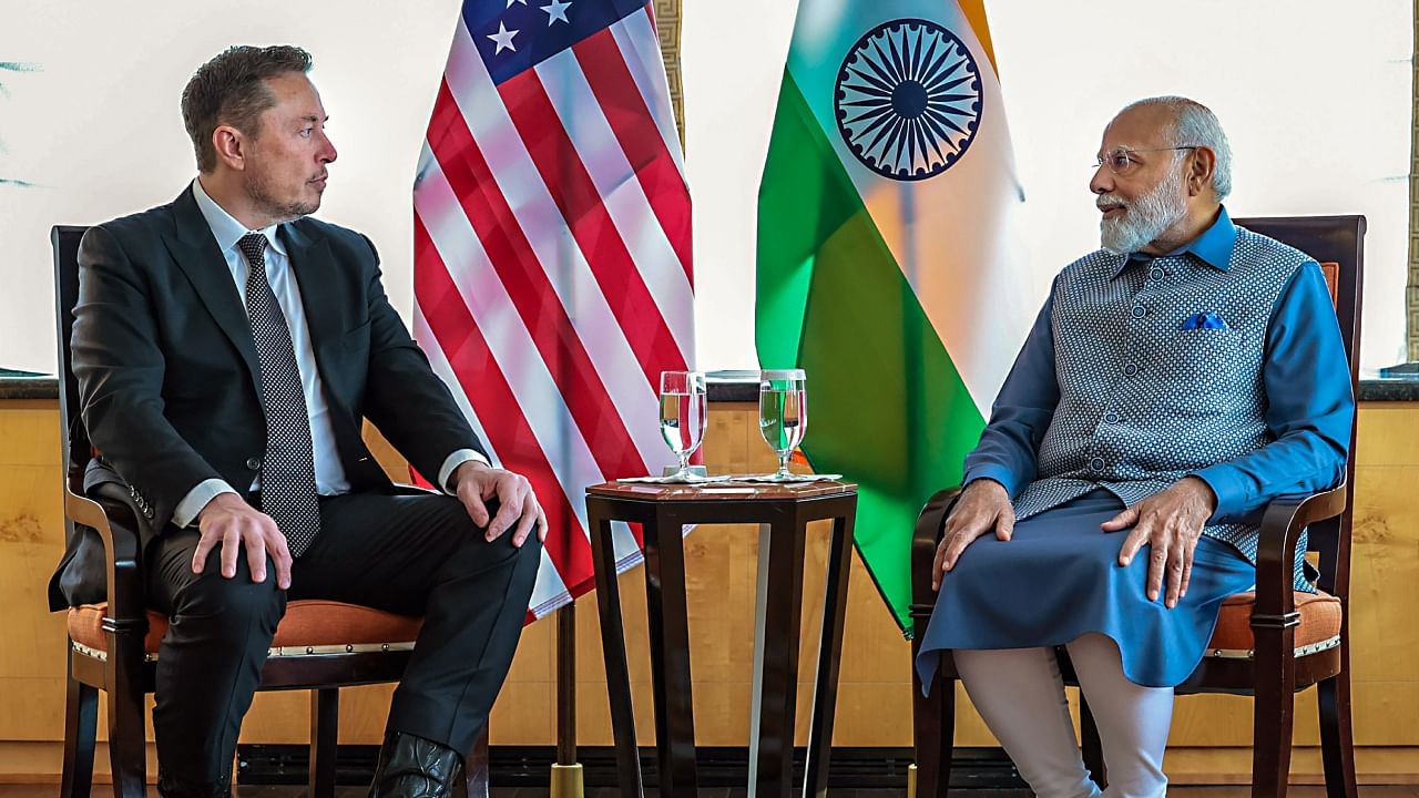 Prime Minister Narendra Modi meets Elon Musk, in New York, USA, Tuesday, June 20, 2023. Credit: PTI Photo via PIB
