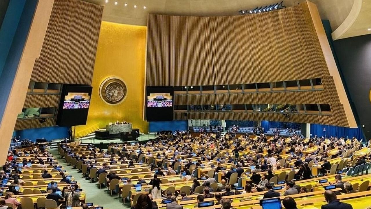 The UN General Assembly. Credit: IANS Photo