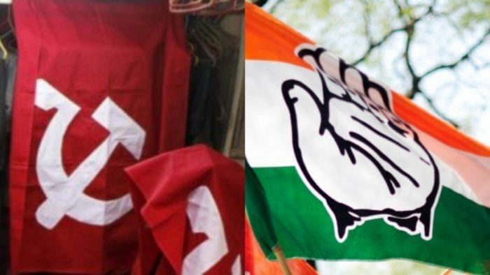 CPI(M) and Congress flags. Credit: PTI/Getty Images