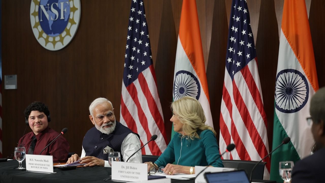 Prime Minister Narendra Modi and First Lady Jill Biden. Credit: Twitter/@narendramodi