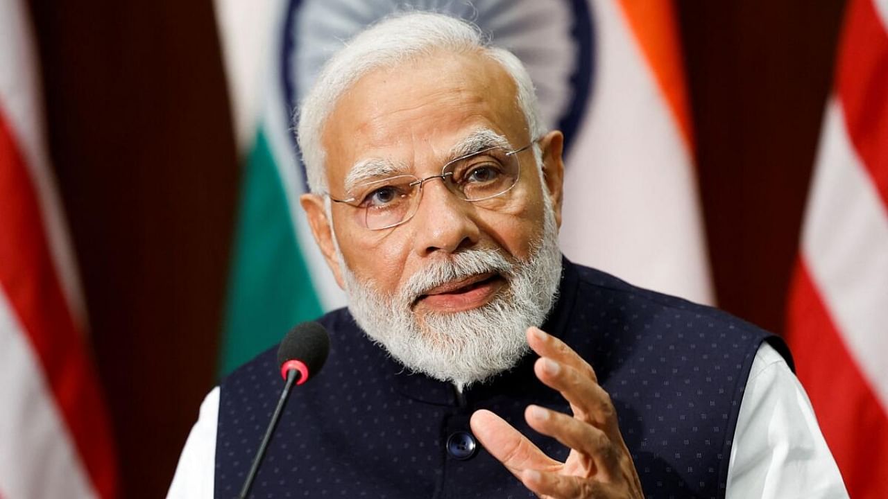 Prime Minister Narendra Modi speaks during a visit to the National Science Foundation in Alexandria, Virginia, US, June 21, 2023. Credit: Reuters Photo