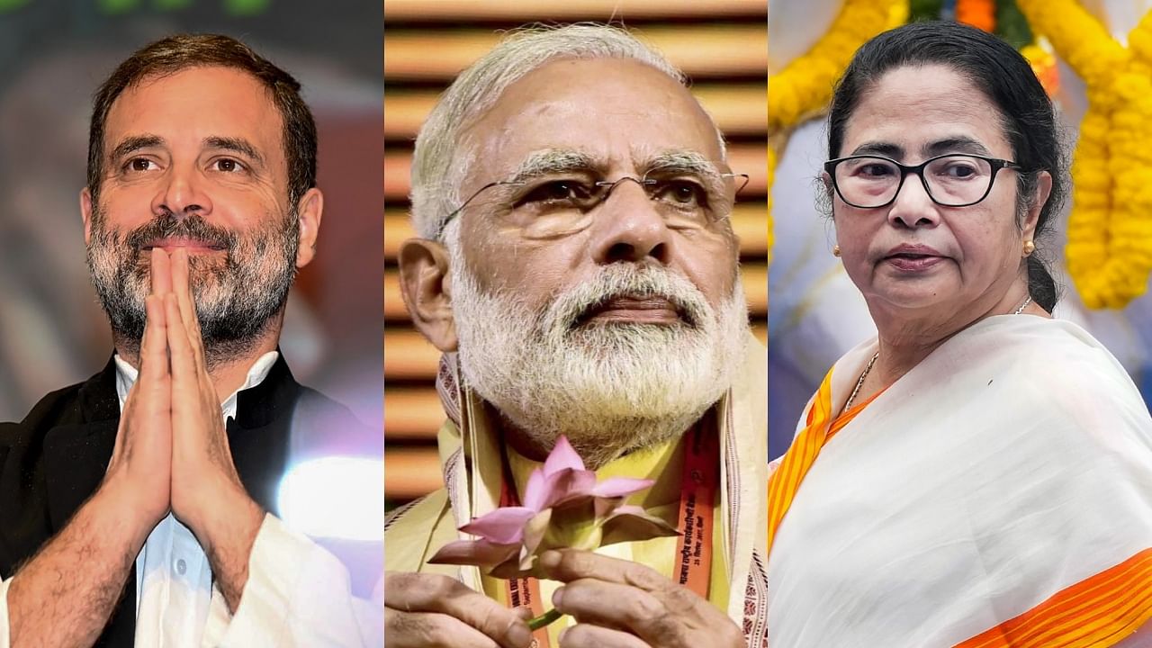 (From L-R) Congress leader Rahul Gandhi, Prime Minister Narendra Modi and West Bengal Chief Minister Mamata Banerjee. Credit: PTI Photos