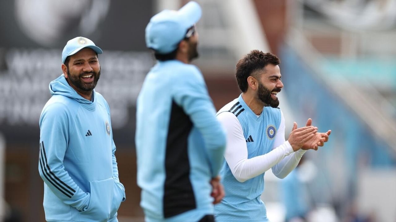 Indian players Rohit Sharma and Virat Kohli during a practice session. Credit: IANS Photo