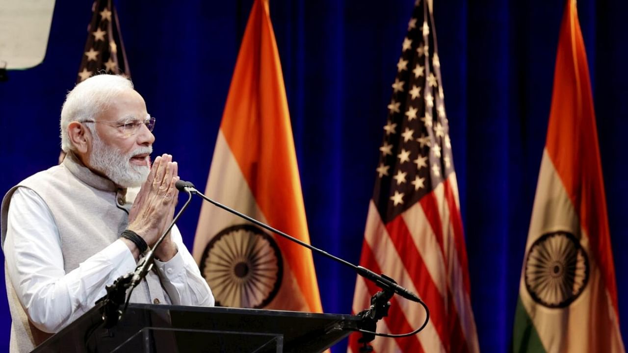 Prime Minister Narendra Modi addresses the US-India Strategic Partnership Forum, at White House in Washington, Friday, June 23, 2023. Credit: PTI Photo
