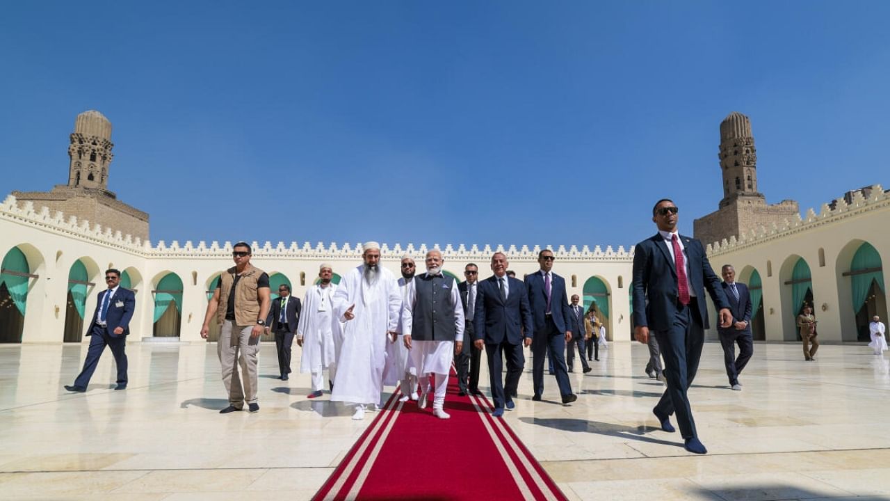 Prime Minister Narendra Modi during his visit to Al-Hakim mosque in Cairo, Egypt. Credit: PTI Photo