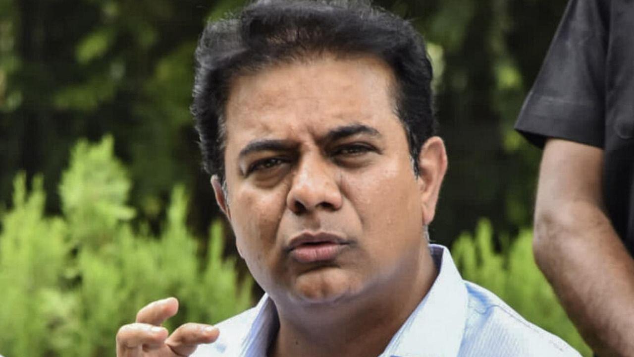 Telangana Minister KT Rama Rao addresses press. Credit: PTI Photo