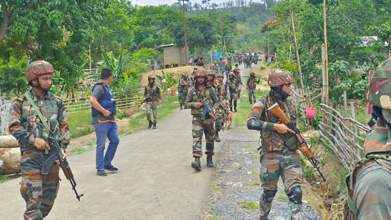 Indian army soldiers patrol during a security operation in hill and valley areas in Manipur. Credit: Reuters Photo