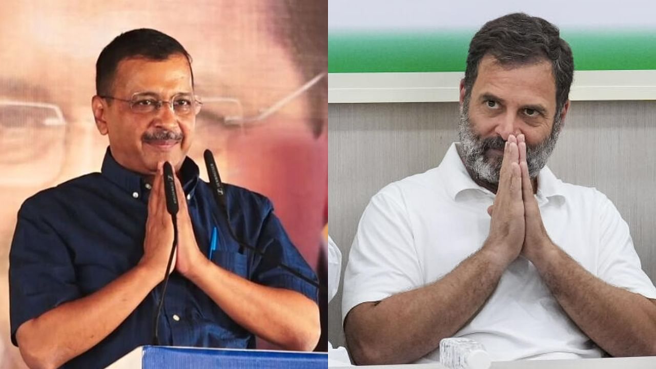 Arvind Kejriwal and Rahul Gandhi. Credit: PTI and IANS Photos