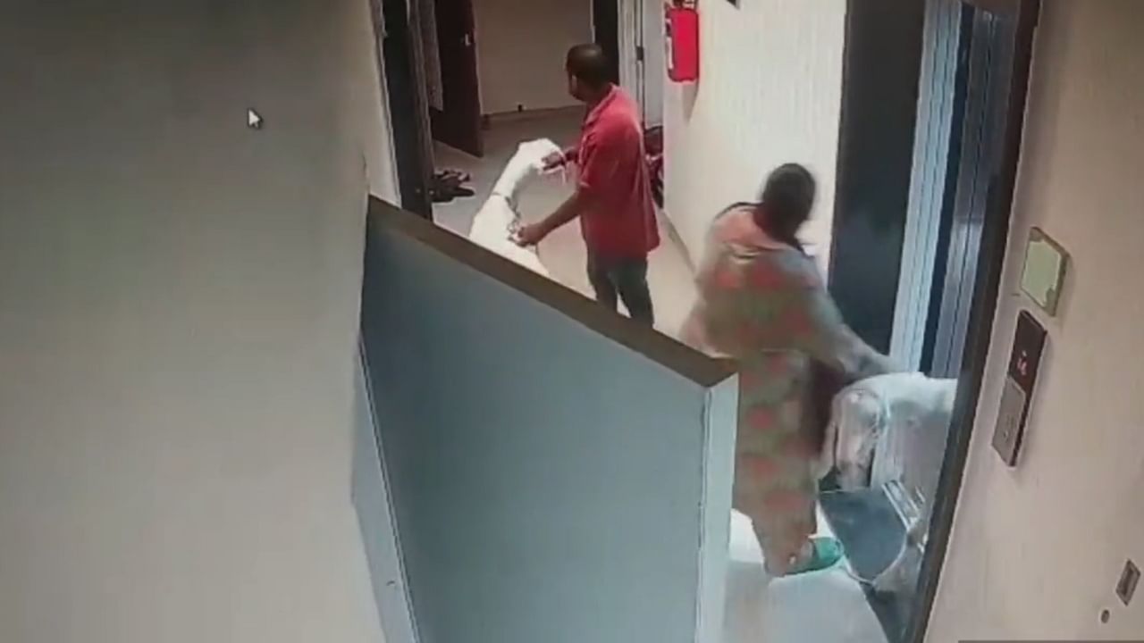 Video footage of the incident - in which a couple - later identified as Mohsin Khan and Yasmin Khan - can be seen taking two goats from the lift inside their house and another footage  residents are seen shouting outside the society - went viral on social media platforms.  Credit: Twitter/@Mumbaikhabar9