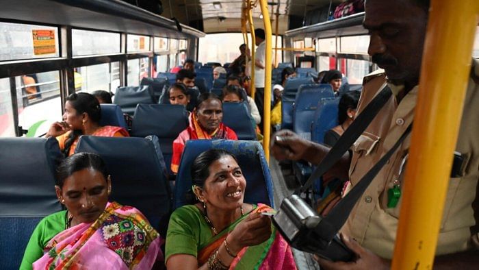 Since the implementation of the scheme, over 8.24 crore women have used the free bus services across the state, recent data showed. The total value of tickets issued to women passengers is Rs 194 crore. Credit: DH Photo