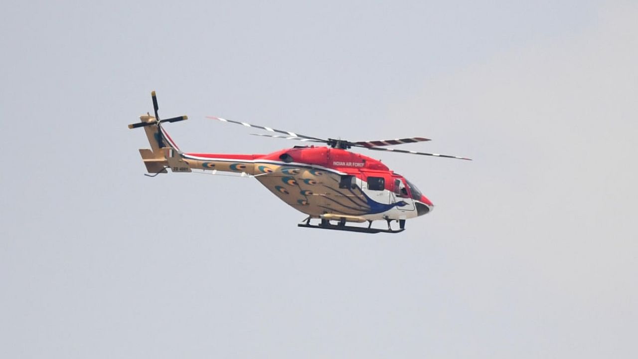 <div class="paragraphs"><p>A modified HAL Dhruv helicopters, also known as ALH (Advanced Light Helicopter), during a rehearsal for the 12th edition of AERO India 2019 at Yelahanka airbase in Bengaluru.</p></div>