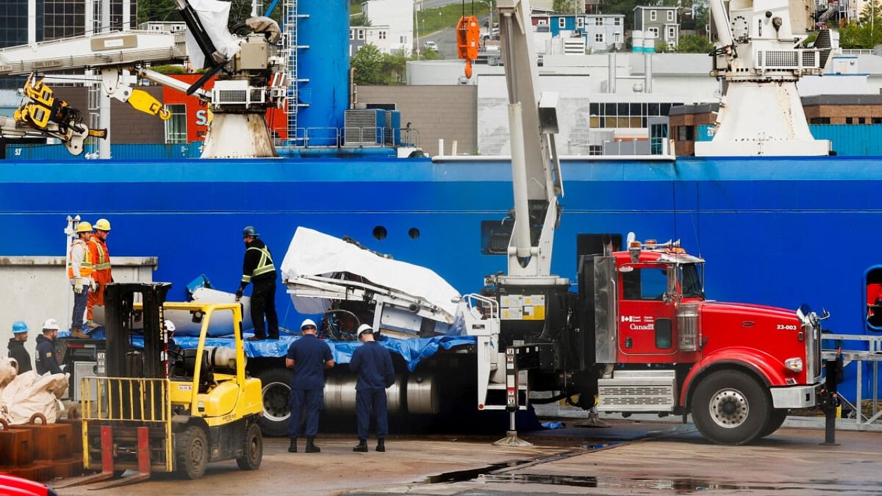 A view of the Horizon Arctic ship, as salvaged pieces of the Titan submersible from OceanGate Expeditions are returned, in St. John's harbour, Newfoundland, Canada June 28, 2023. Credit: Reuters Photo