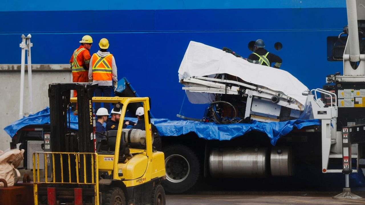 A view of the Horizon Arctic ship, as salvaged pieces of the Titan submersible from OceanGate Expeditions are returned, in St. John's harbour, Newfoundland, Canada. Credit: Reuters Photo