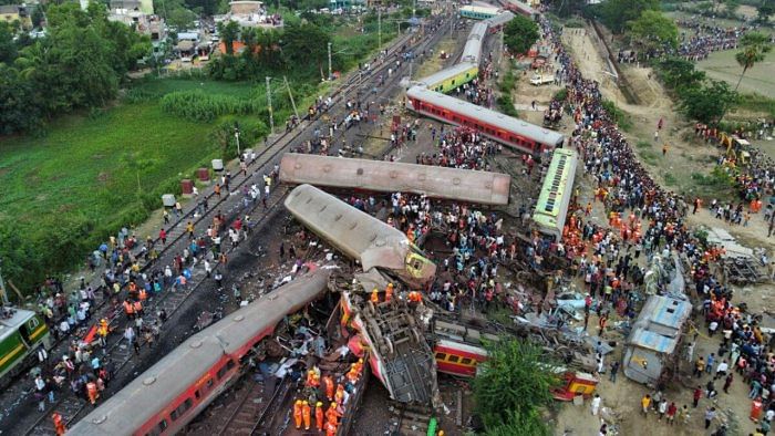 Aftermath of Balasore train tragedy. Credit: Reuters Photo