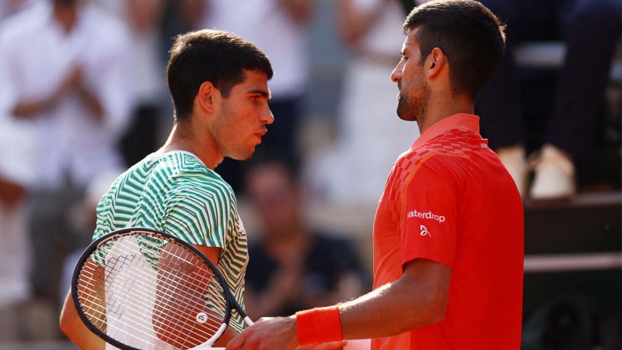 Carlos Alcaraz (L) and Novak Djokovic (R). Credit: Reuters File Photo
