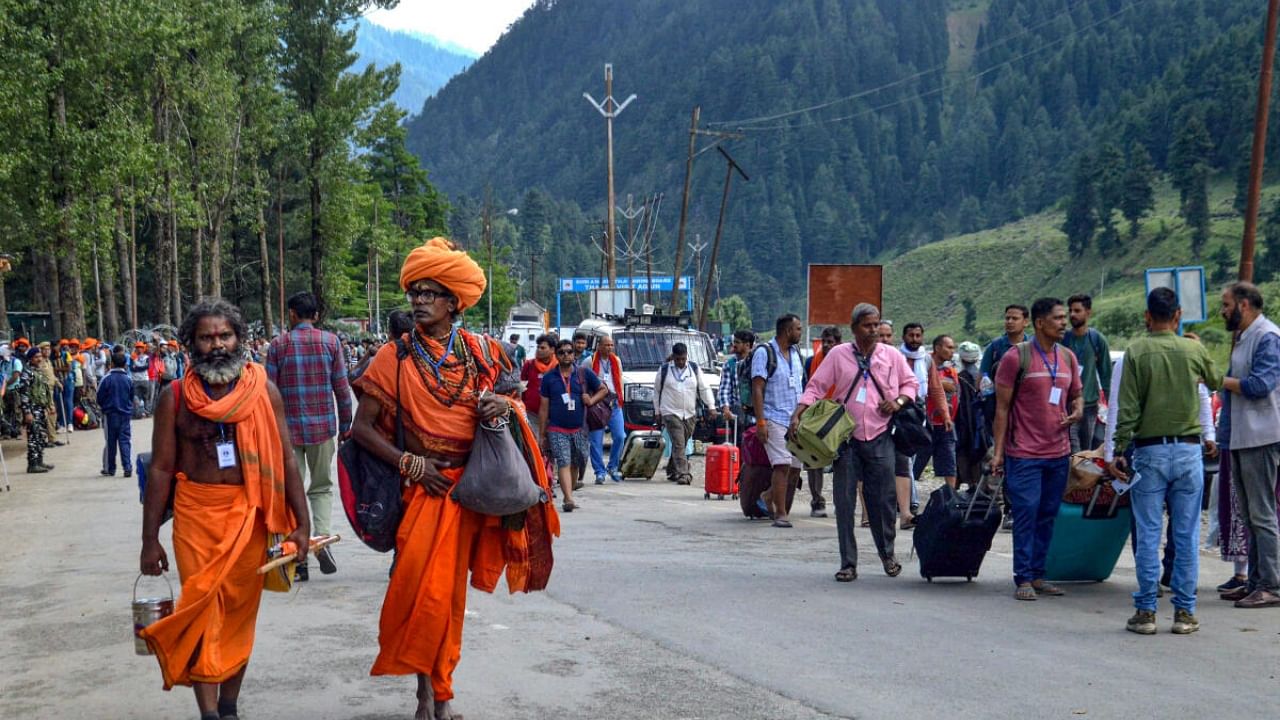 Amarnath Yatra 2023 pilgrims in Anantnag. Credit: PTI File Photo