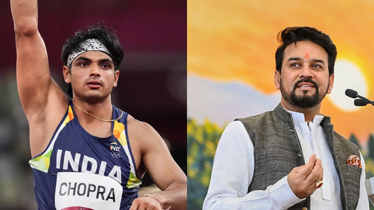Olympic champion Neeraj Chopra and Union Sports minister Anurag Thakur. Credit: PTI File Photos