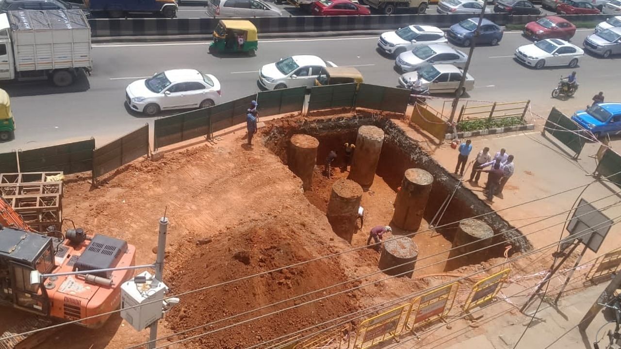 The Bangalore Development Authority (BDA) is constructing an additional ramp on the flyover from Esteem Mall to Bangalore Baptist Hospital. Credit: Special Arrangement