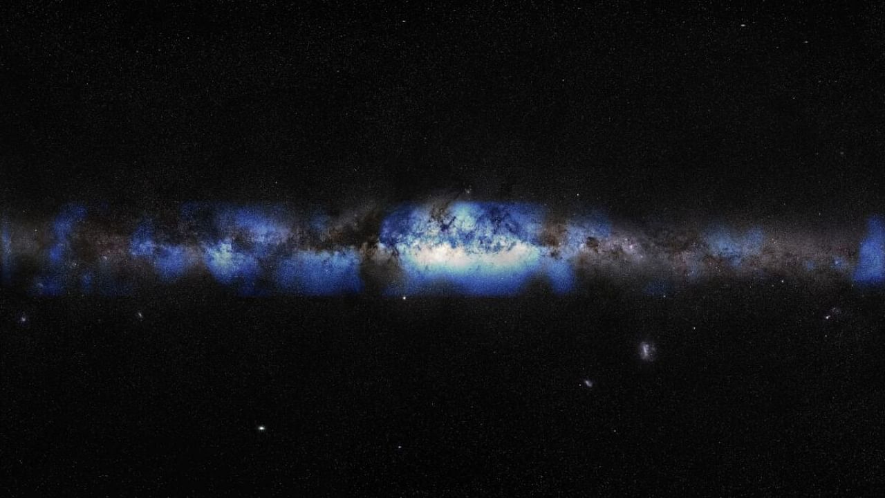 Artist's composition of the Milky Way seen through a neutrino lens. Credit: Collaboration/US National Science Foundation (Lily Le & Shawn Johnson)/ESO (S. Brunier)/Handout via Reuters