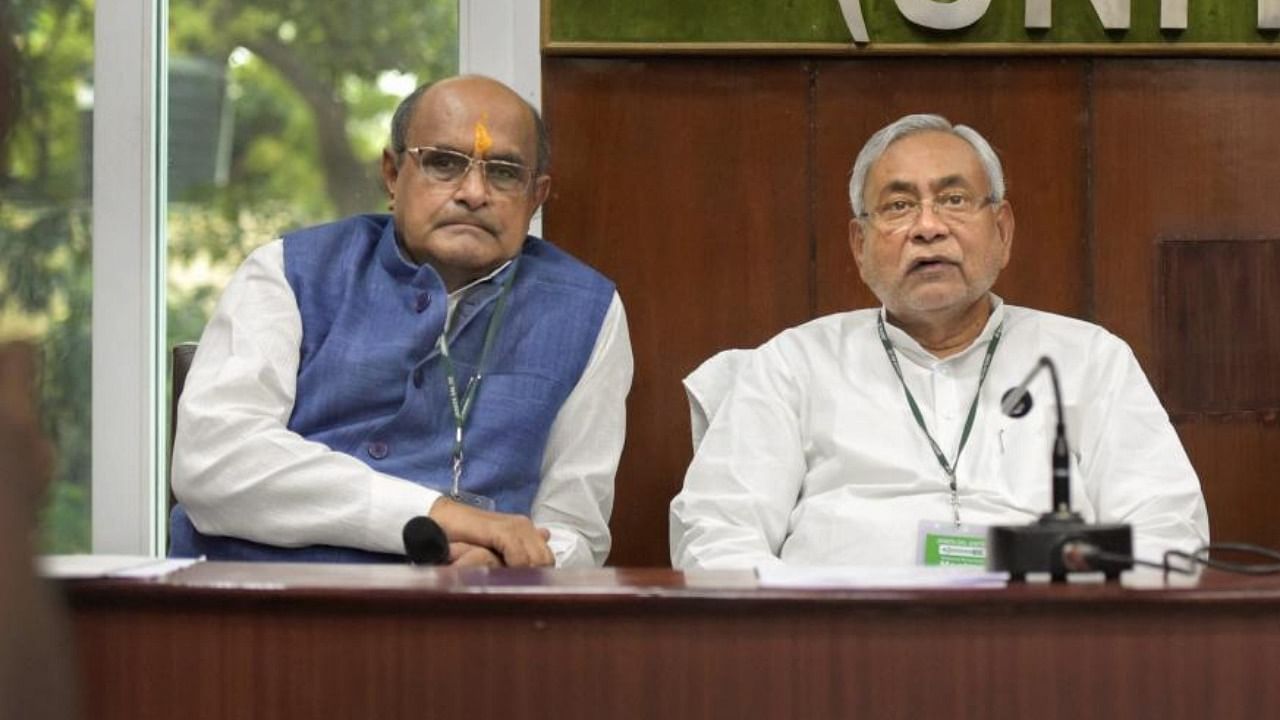 Bihar Chief Minister and JDU Chief Nitish Kumar, General Secretary K C Tyagi. Credit: PTI File Photo