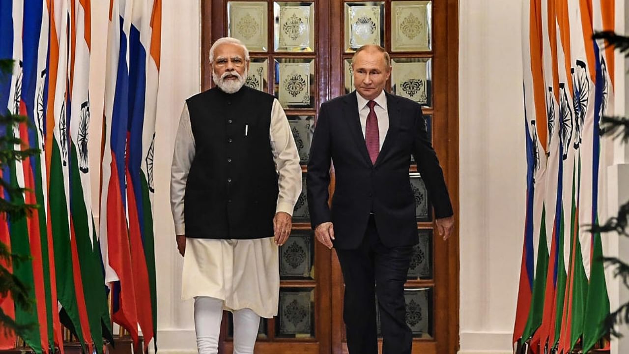 Prime Minister Narendra Modi with Russia's President Vladimir Putin. Credit: PTI Photo