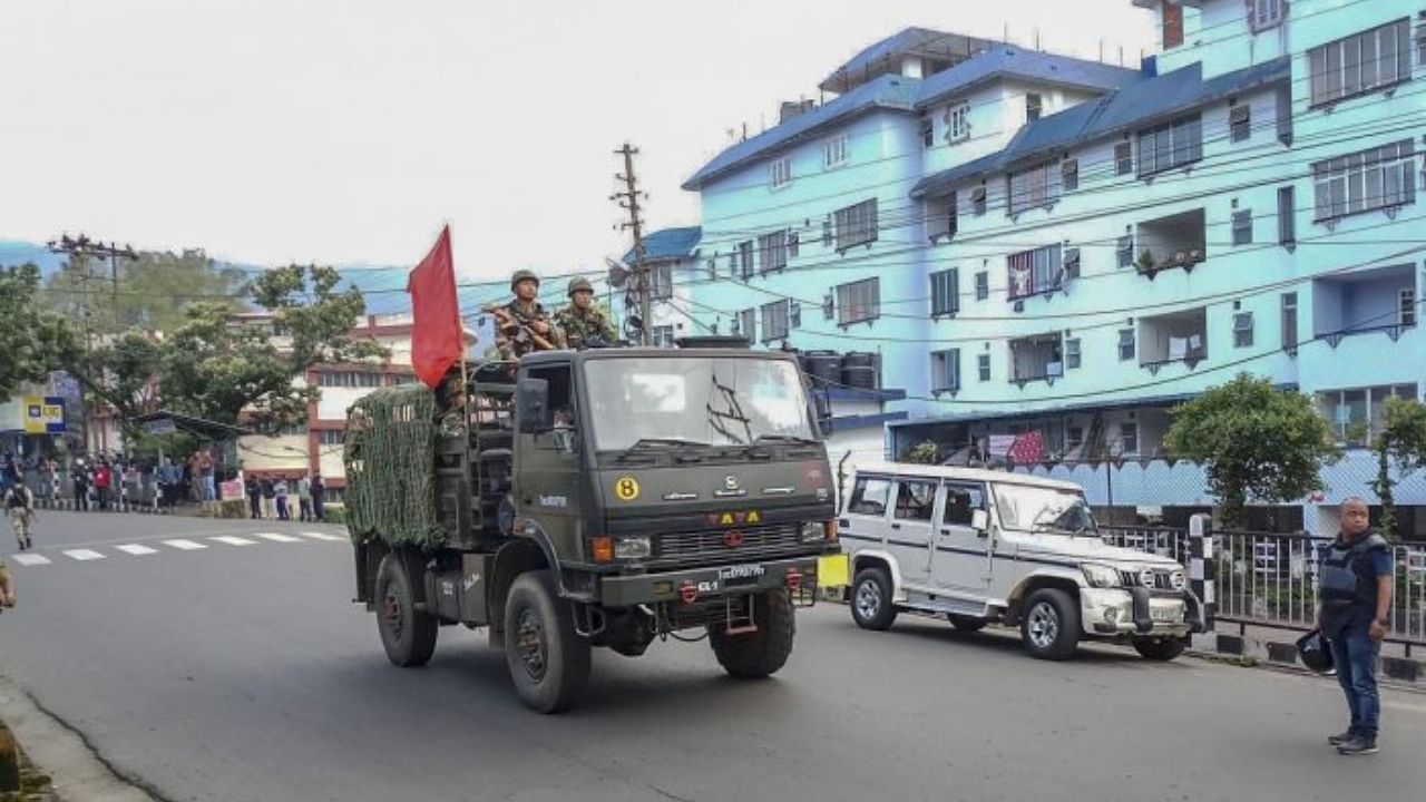 Army personnel patrol a street during curfew after clashes between the residents of the city's Punjabi Line area and Khasi drivers of state-run buses, in Shillong on June 4, 2018. Credit: PTI File Photo