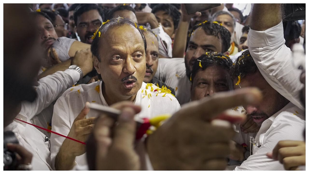 Maharashtra Deputy Chief Minister Ajit Pawar during the inauguration of new Nationalist Congress Party (NCP) office, in Mumbai, Tuesday, July 4, 2023. Credit: PTI Photo