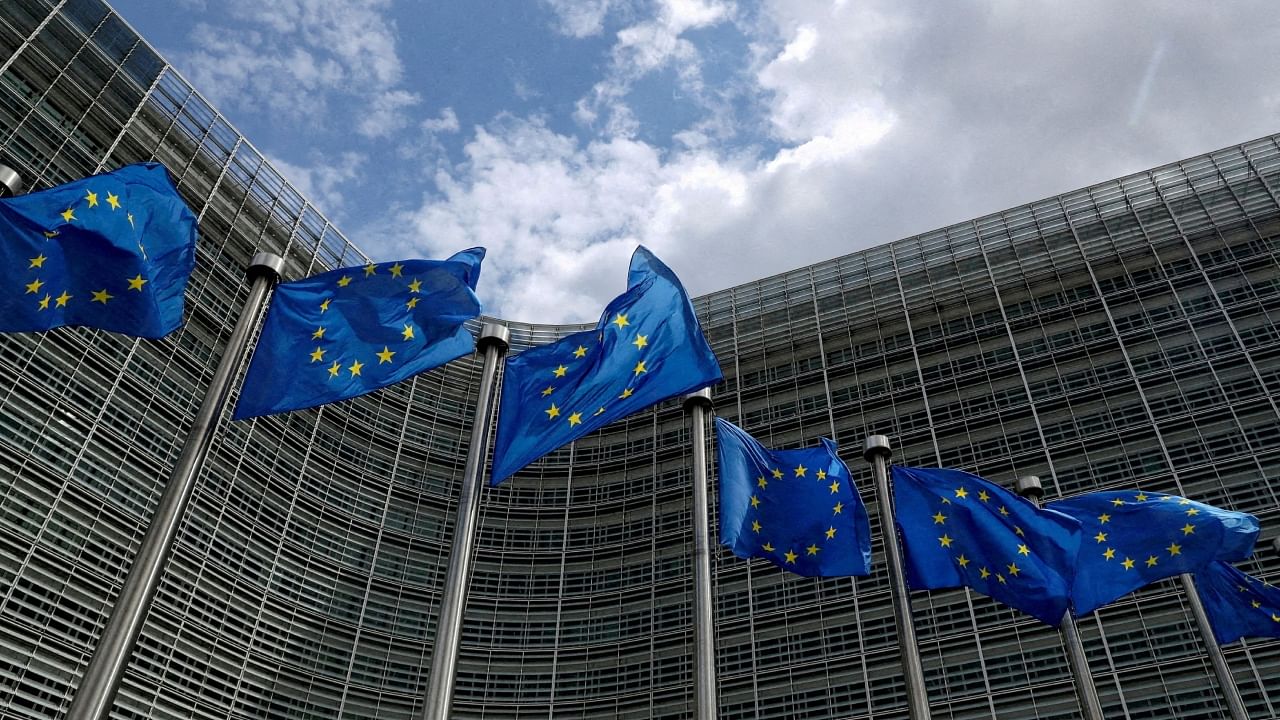 European Union flags flutter outside the European Commission headquarters in Brussels. Credit: Reuters File Photo