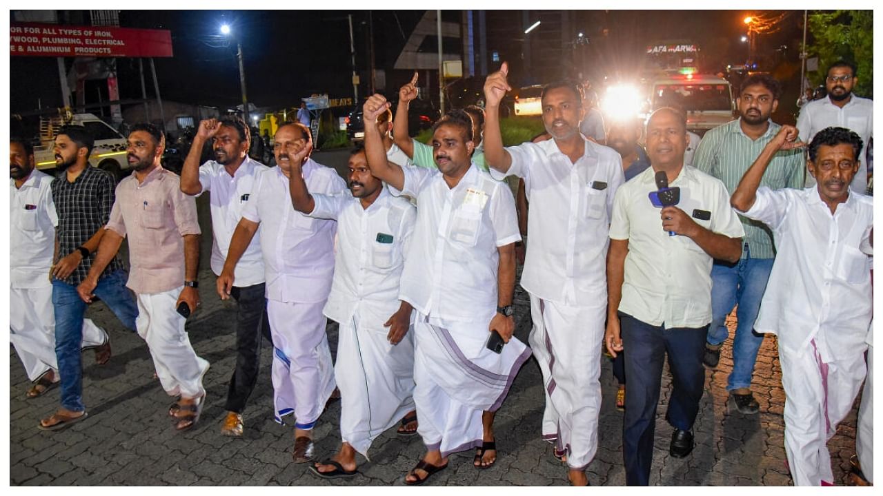 Congress workers at a protest march at Kalamassery in Kochi, Friday, June 23, 2023. Credit: PTI Photo