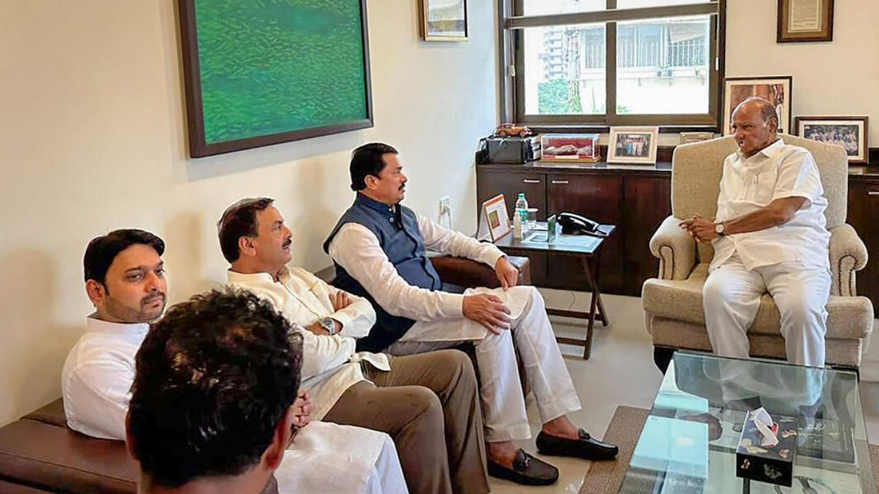 NCP chief Sharad Pawar in a meeting with Maharashtra Pradesh Congress Committee President Nana Patole and others, at YB Chavan Center in Mumbai. Credit: PTI Photo