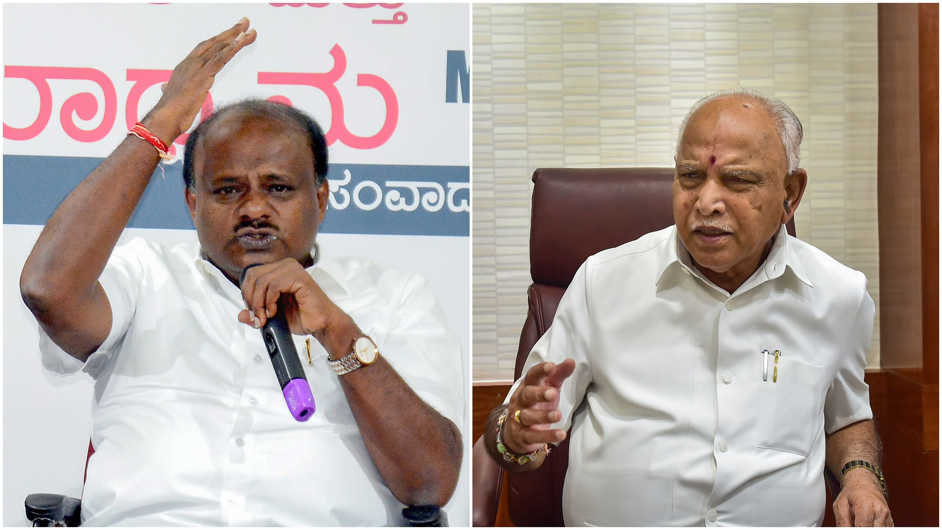 Veteran JD(S) leader H D Kumaraswamy (L) and BJP's B S Yediyurappa (R). Credit. PTI File Photos