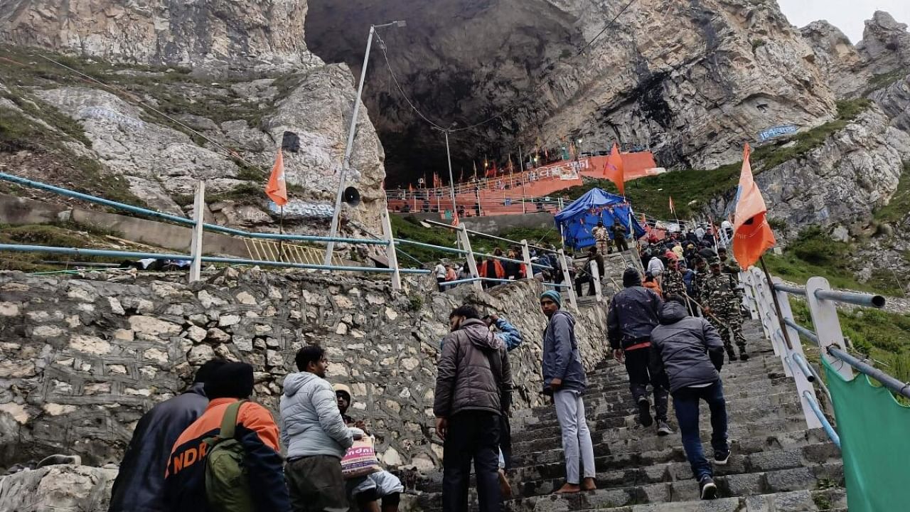 Pilgrims near the holy cave shrine of Amarnath. Credit: PTI Photo