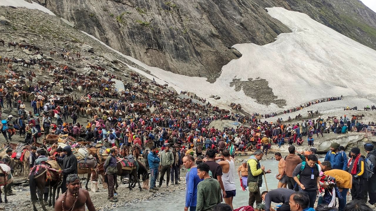 Pilgrims on their way to the holy cave shrine of Amarnath. Credit: PTI File Photo