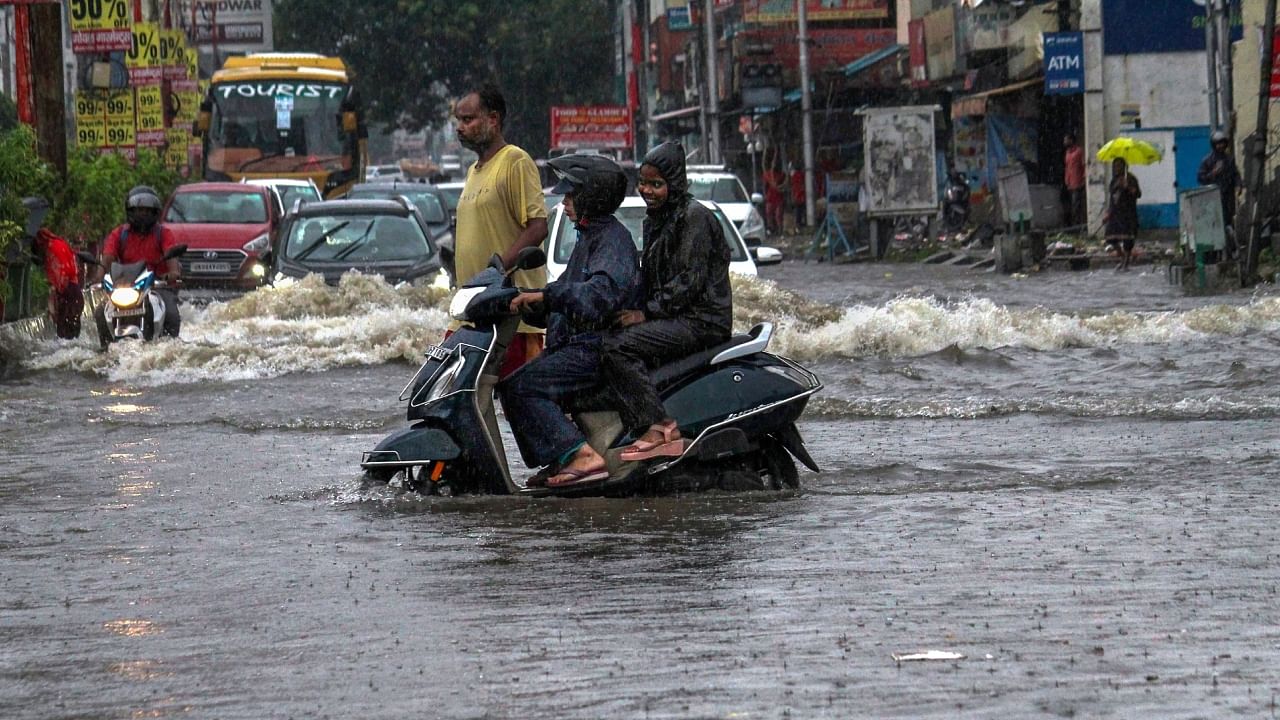 Vehicles make their way on a waterlogged road following heavy rainfall, in Haridwar, Thursday, July 6, 2023. Credit: PTI Photo