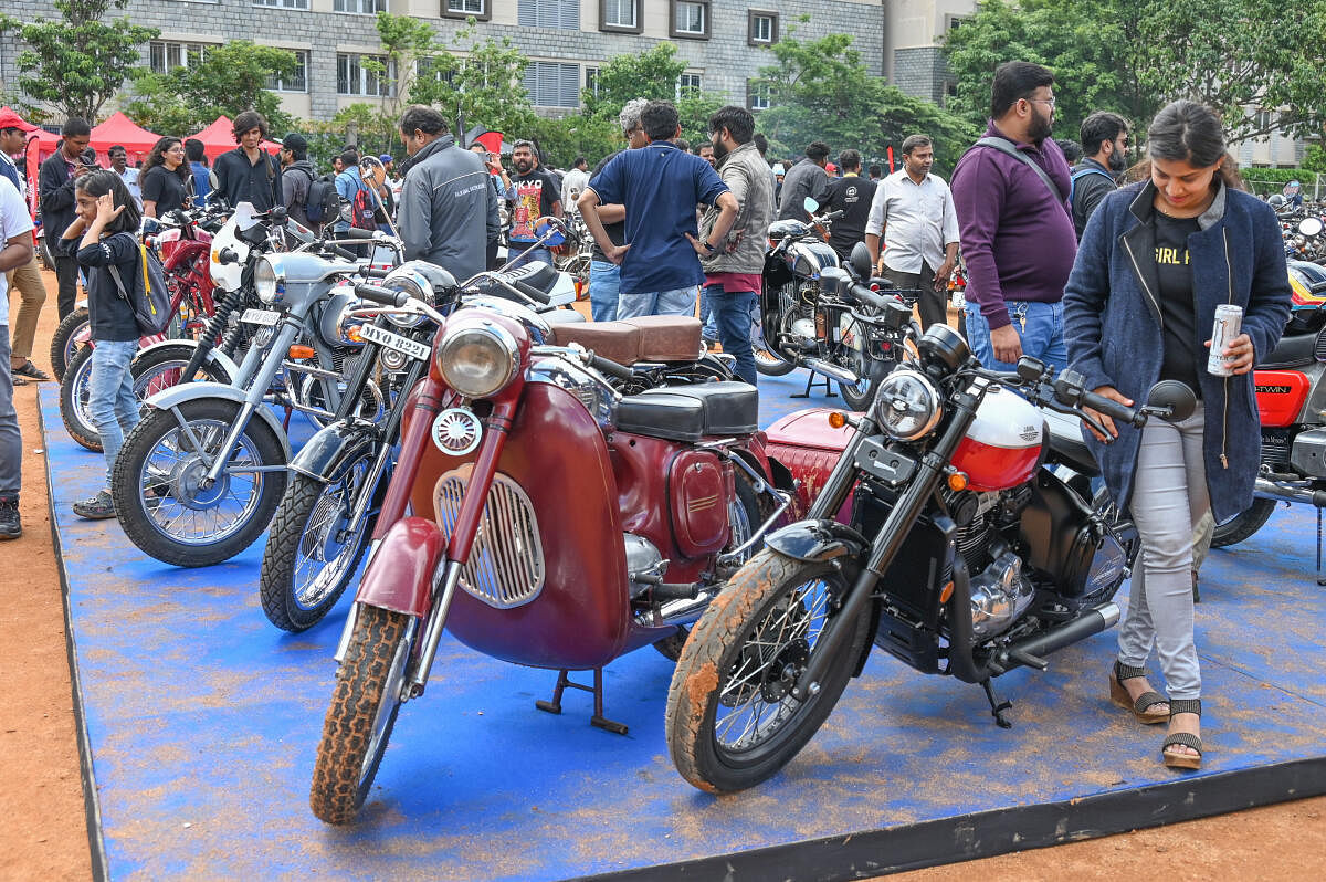 The 21st International Jawa Day was celebrated at St Joseph's Indian High School grounds, featuring a display of over 800 bikes. DH PHOTO/S K Dinesh