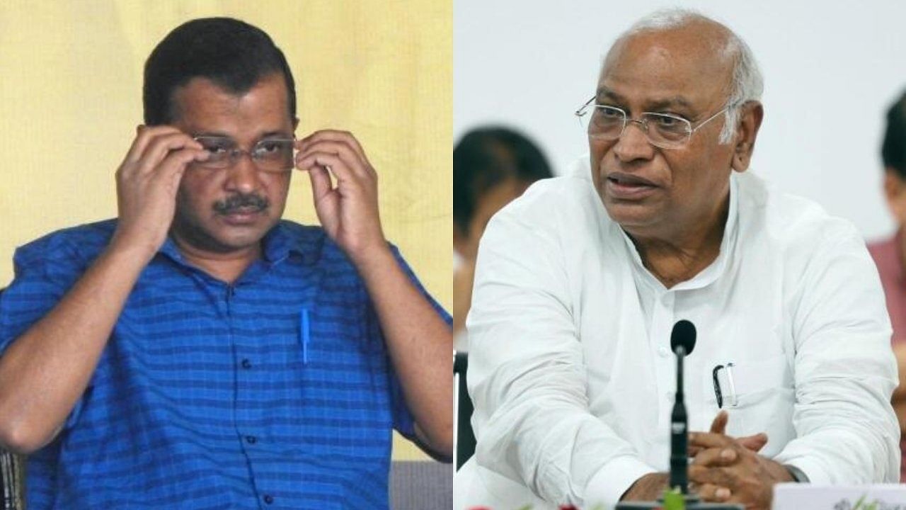 Arvind Kejriwal (left) and Mallikarjun Kharge (right). Credit: IANS and PTI Photos