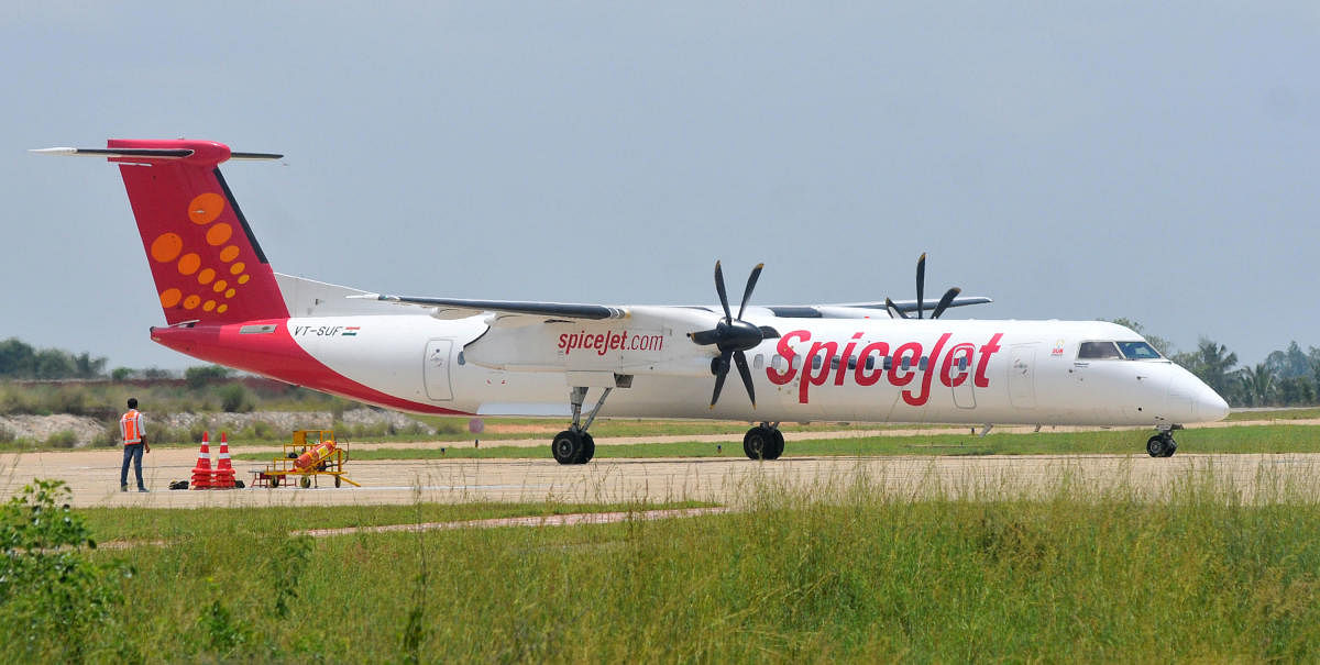 Spicejet passenger aircraft landed at Mandakalli Airport in Mysore on Thursday Spicejet Q400s