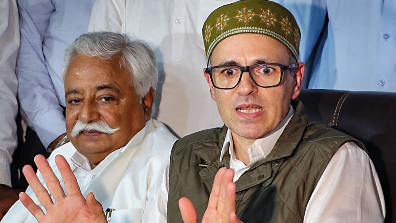 Former Chief Minister and National Conference Vice President Omar Abdullah addresses a press conference at party office, in Jammu, Tuesday, July 11, 2023. Credit: PTI Photo