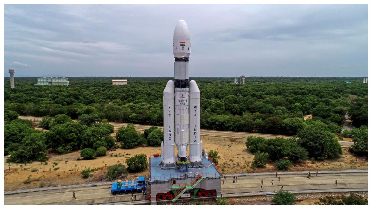 Chandrayaan-3 being moved to the launch pad at Satish Dhawan Space Centre, in Sriharikota. Credit: Twitter/@isro