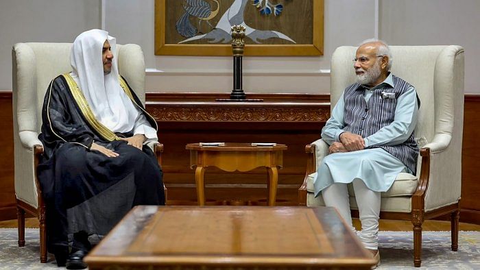 Prime Minister Narendra Modi with Secretary General of the Muslim World League Mohammad bin Abdulkarim al-Issa during a meeting, in New Delhi, Tuesday, July 11, 2023. Credit: PTI Photo 