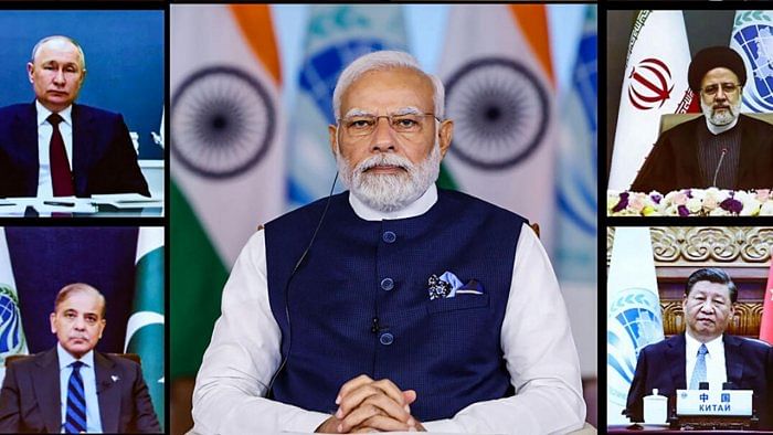 Prime Minister Narendra Modi attends the virtual SCO Summit. Credit: PTI Photo